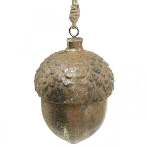 Floristik24 Decoratieve hanger eikel, herfstfruit, kerstboomversiering met gouden decor H8cm Ø6cm 4st