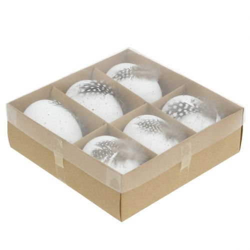 Floristik24 Eieren wit met veren 7cm 6st