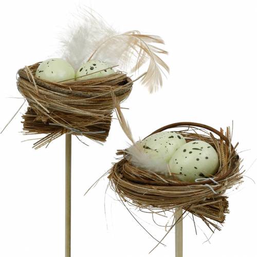 Floristik24 Deco plug vogelnest, paasdecoratie, nest met eieren 23cm 6st