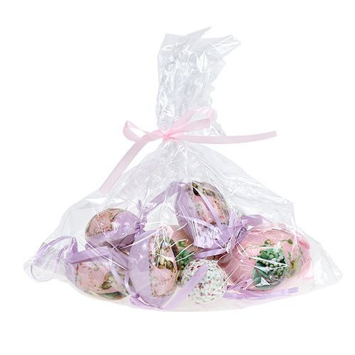 Floristik24 Eieren met patroon paars-roze 5-8cm 8st