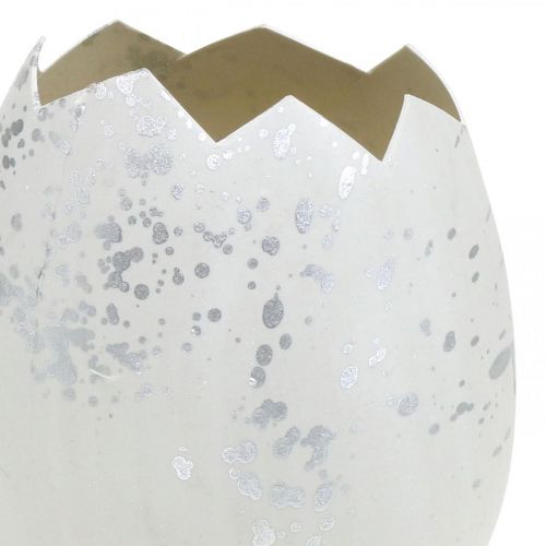 Floristik24 Decoratief ei, eihelft om te decoreren, paasdecoratie Ø10.5cm H14.5cm wit, zilver 3st