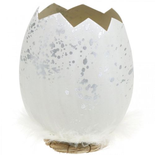 Floristik24 Decoratief ei, eihelft om te decoreren, paasdecoratie Ø10.5cm H14.5cm wit, zilver 3st