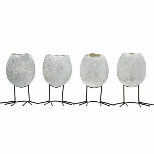 Floristik24 Eierschaal voor opplant, paasdecoratie, plantenbak, decoratief ei wit zilver 4st