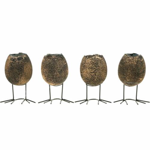 Floristik24 Ei met poten eierschaal bruin goud 13cm 4st