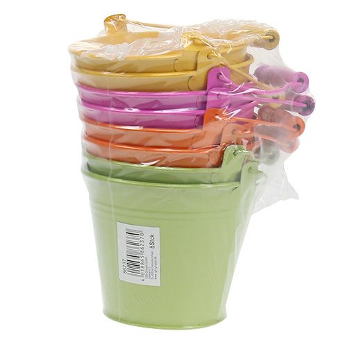 Floristik24 Emmer met hengsel kleurrijk Ø12cm H10cm 8 st