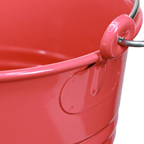 Artikel Emmer metalen bloempot roze handvat 16x17,5x16cm 2st