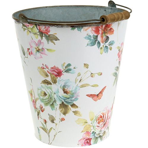 Floristik24 Emmer wit met bloemenpatroon Ø20,5cm H22,5cm