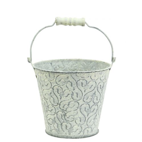 Zinkemmer met decor crème gewassen Ø11cm H10,5cm | Floristik24.nl