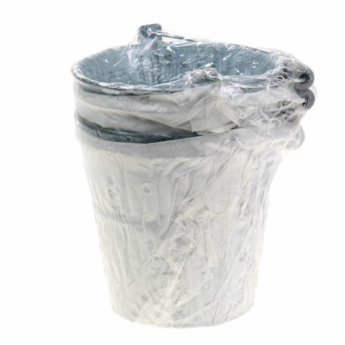 Floristik24 Zinken emmer met gevlochten patroon grijs Ø13cm H11,5cm 4st