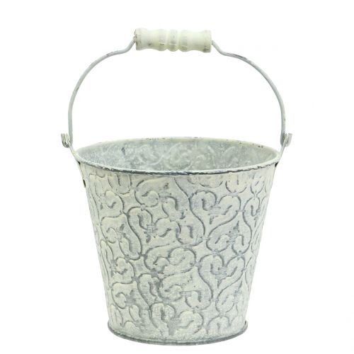Floristik24 Zinken emmer met decor crème gewassen Ø13.5cm H12cm