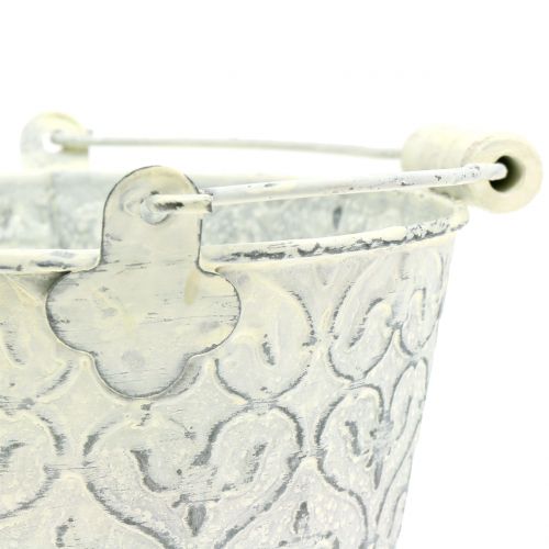 Floristik24 Zinken emmer met decor crème gewassen Ø13.5cm H12cm