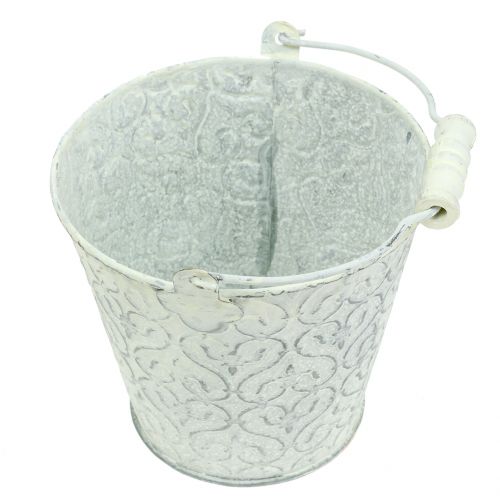 Floristik24 Zinken emmer met decor crème gewassen Ø13.5cm H12cm