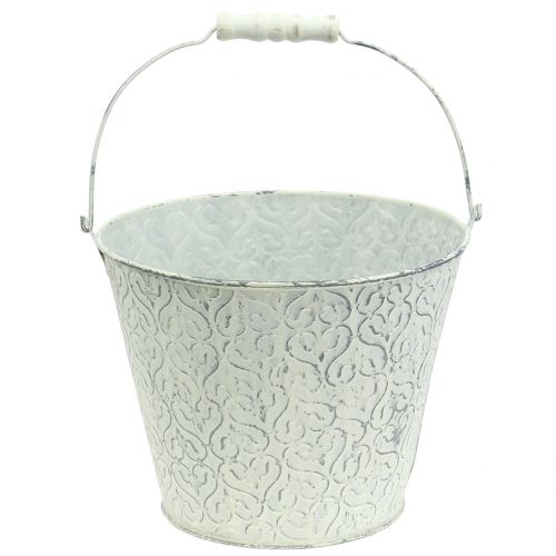 Floristik24 Zinken emmer met decor crème gewassen Ø22cm H17cm