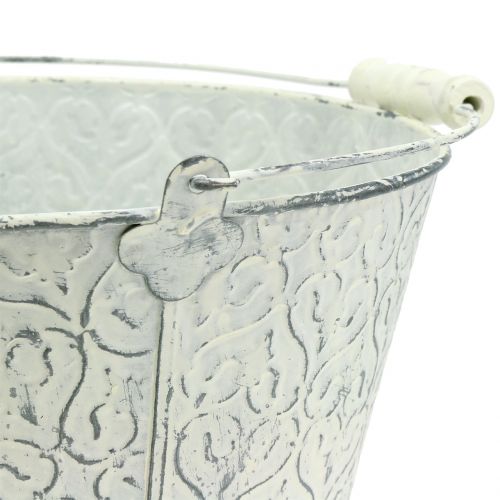 Floristik24 Zinken emmer met decor crème gewassen Ø22cm H17cm