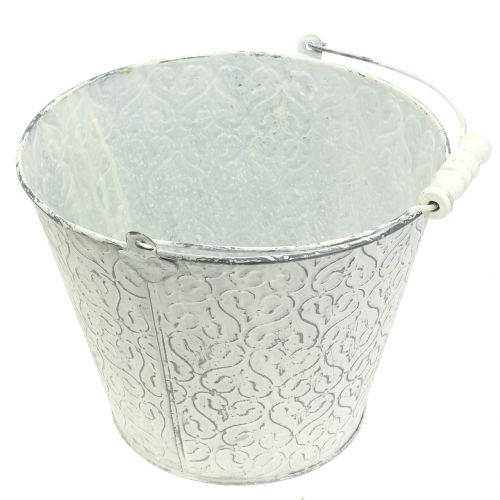 Floristik24 Zinken emmer met decor crème gewassen Ø22cm H17cm