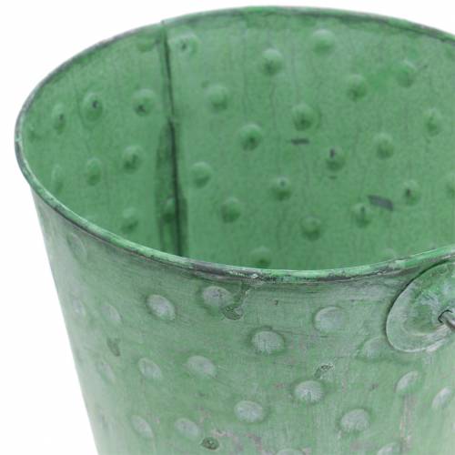 Floristik24 Decoratieve emmerplanter met stippen metaal groen gewassen Ø13cm H12.5cm