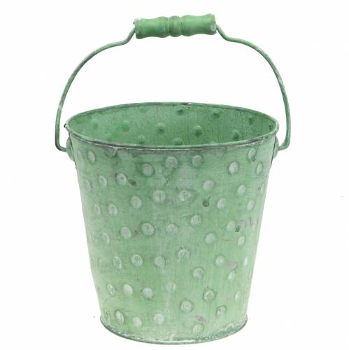 Floristik24 Decoratieve emmerplanter met stippen metaal groen gewassen Ø13cm H12.5cm