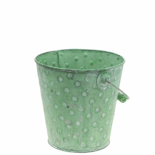 Floristik24 Decoratieve emmerplanter met stippen metaal groen gewassen Ø13cm H12.5cm