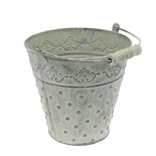 Floristik24 Decoratieve emmer metaal white wash Ø18.5cm plantenbak gestippeld metaal decoratie