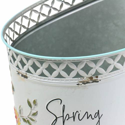 Floristik24 Decoratieve emmer met bloemendecoratie en gezegde metaal Ø27cm H50.5cm