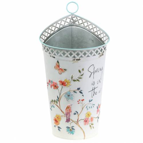 Floristik24 Decoratieve emmer met bloemendecoratie en gezegde metaal Ø27cm H50.5cm