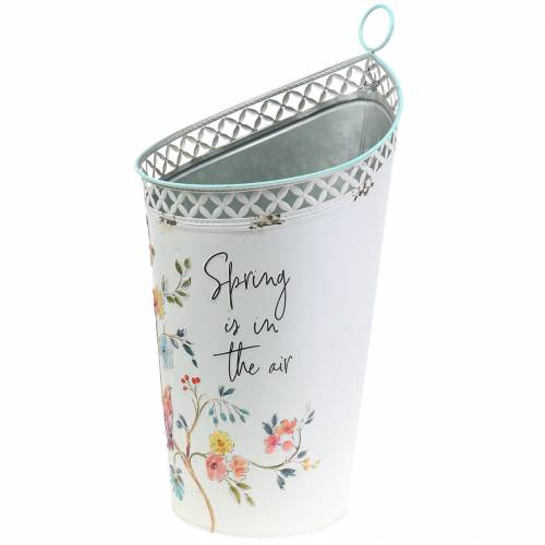 Floristik24 Decoratieve emmer met bloemendecoratie en gezegde metaal Ø27cm H50.5cm