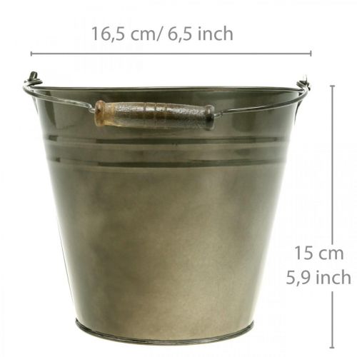 Floristik24 Decoratieve emmer met handvat, tuindecoratie, plantenpot, metalen bak Ø16.5 cm H15 cm