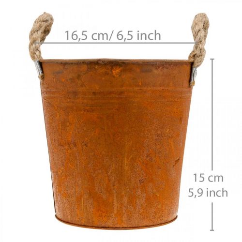 Artikel Metalen pot met handvatten, kruidenpot, roestdecoratie Ø16.5cm H15cm
