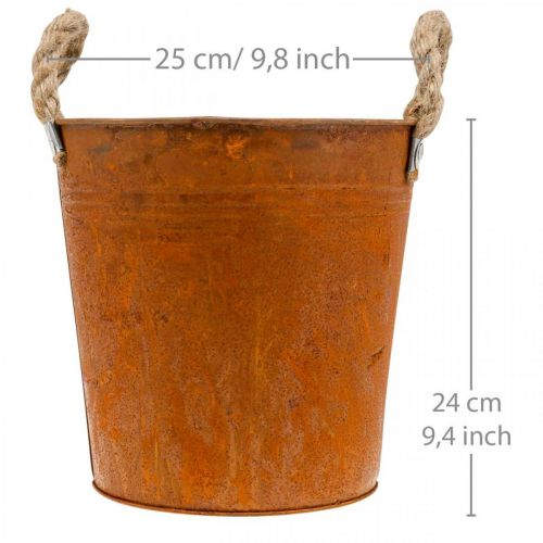 Floristik24 Plantenbak met handvatten, plantenbak, metalen bak met roestdecoratie Ø25cm H24cm