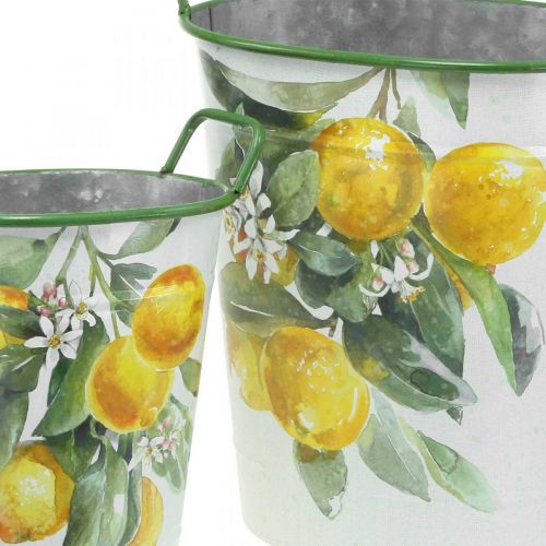 Floristik24 Mediterrane blikken kuip, plantenbak met citroenmotief wit, groen, geel H43.5/34cm B36.5/27.5cm set van 2