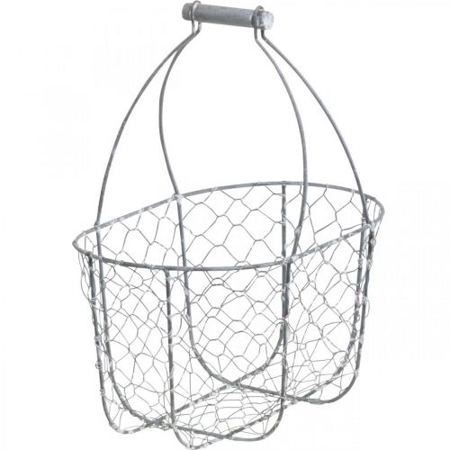Artikel Draadmand met handvat, manden nostalgisch, metalen mand shabby chic, antiek look zilver, wit L35/30/25cm H46.5/35/25cm set van 3
