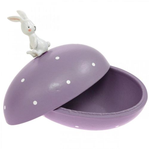 Floristik24 Konijn op ei, decoratief ei om te vullen, Pasen, decoratieve doos geel, paars H17/16cm L15cm set van 2