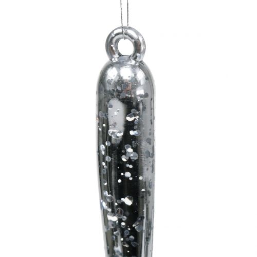 Decoratieve ijspegels om op te hangen transparant, zilver 26cm 2st
