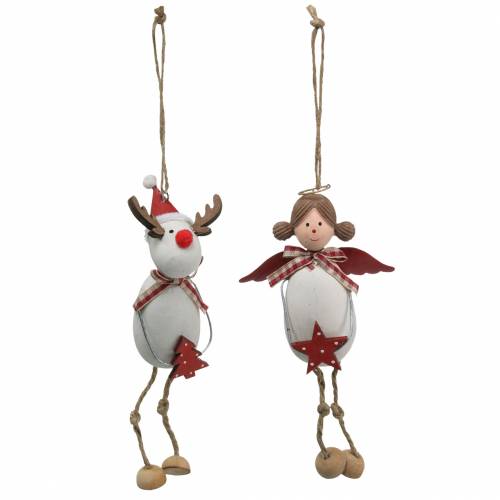 Artikel Kerstfiguren engel en rendier om op te hangen wit, rood Ø4,7cm H20 / 18cm 2st