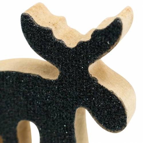 Artikel Kerststrooidecoratie elandenhout zwarte glitter 5×5,5cm 12 st