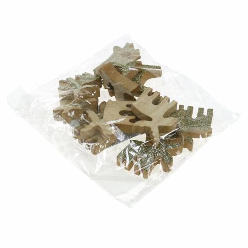 Floristik24 Strooidecoratie Kerst elandenhout goudkleurig, glitter 5×5,5cm 12 st