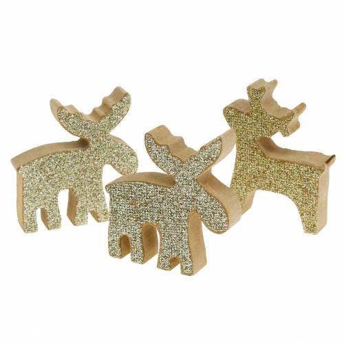 Floristik24 Strooidecoratie Kerst elandenhout goudkleurig, glitter 5×5,5cm 12 st