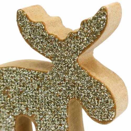 Floristik24 Strooidecoratie Kerst elandenhout goudkleurig, glitter 5×5,5cm 12 st
