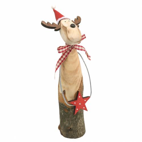 Floristik24 Naturel tak rendier met ster Naturel, Rood H26cm