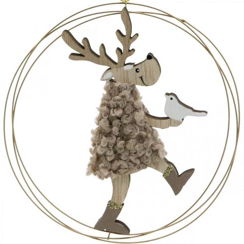 Rendier om op te hangen, Kersthanger, Adventsdecoratie in een ring Ø15cm, set van 3