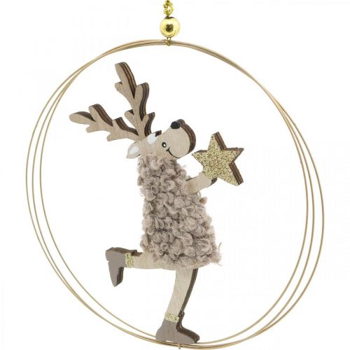 Floristik24 Rendier om op te hangen, kersthanger, adventsdecoratie in een ring Ø15cm set van 3