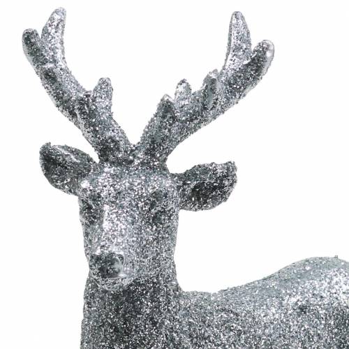 Floristik24 Kerstdecoratie hert zilver / glitter polyresin H12.5cm
