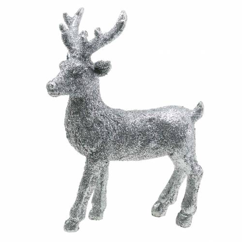Floristik24 Kerstdecoratie hert zilver / glitter polyresin H12.5cm