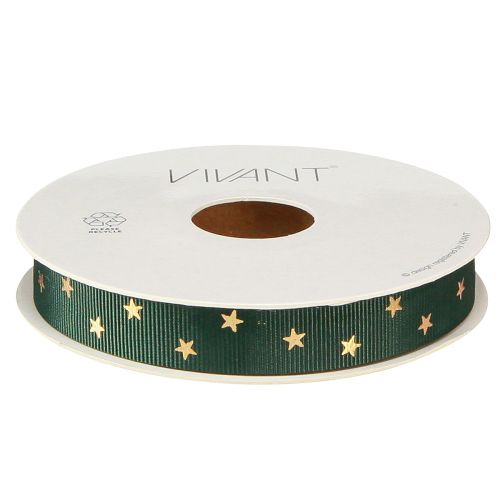Floristik24 Elegant sierlint in donkergroen met gouden sterren, breedte 15 mm, lengte 20 meter
