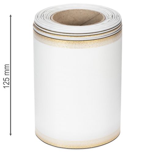 Elegant Moiré-kranslint, 125 mm, wit met gouden rand - Hoogwaardig decoratief lint voor bloemisterij en feesten | Floristik24.nl