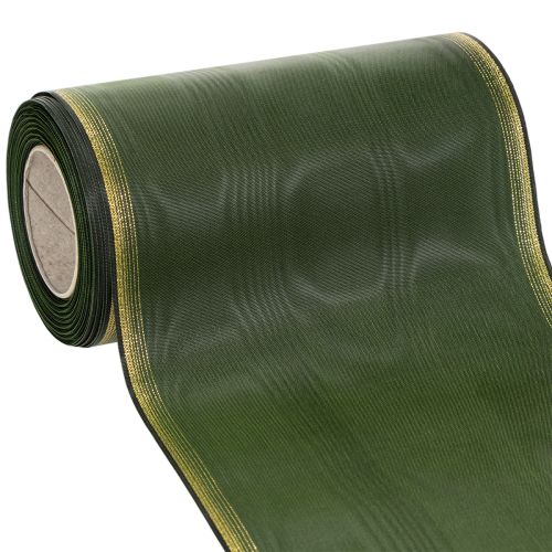 Floristik24 Elegant moiré kranslint, 175 mm, donkergroen met parelrand en taftweefsel voor feestelijke gelegenheden.