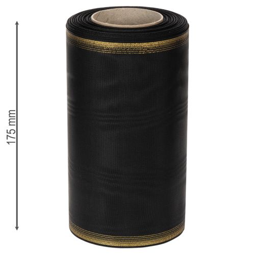 Elegante moiré kranslint, 175 mm zwart met parelrand en taftbinding, decoratief lint voor rouwbloemwerk, striklint, 25 m | Floristik24.nl