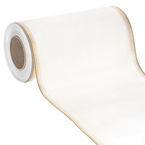 Elegant moiré-kranslint, 200 mm wit met gouden parelrand en speciale afwerking, 25 m - Perfect voor decoraties en feesten kopen | Floristik24.nl