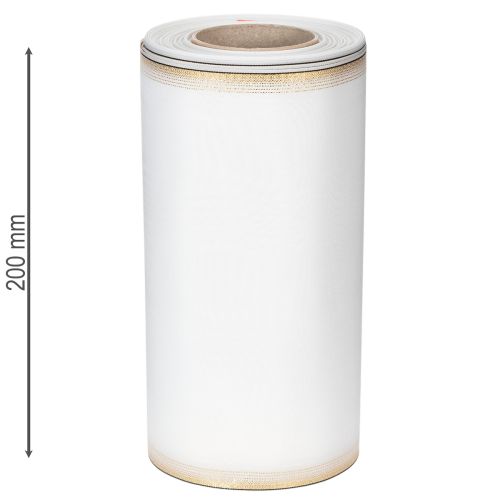 Elegant moiré-kranslint, 200 mm wit met gouden parelrand en speciale afwerking, 25 m - Perfect voor decoraties en feesten | Floristik24.nl