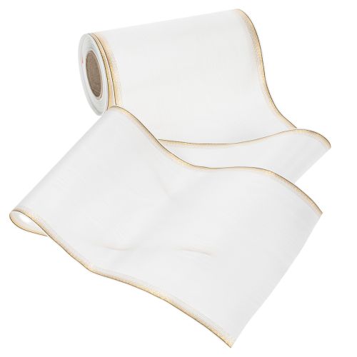 Elegant moiré-kranslint, 200 mm wit met gouden parelrand en speciale afwerking, 25 m - Perfect voor decoraties en feesten | Floristik24.nl